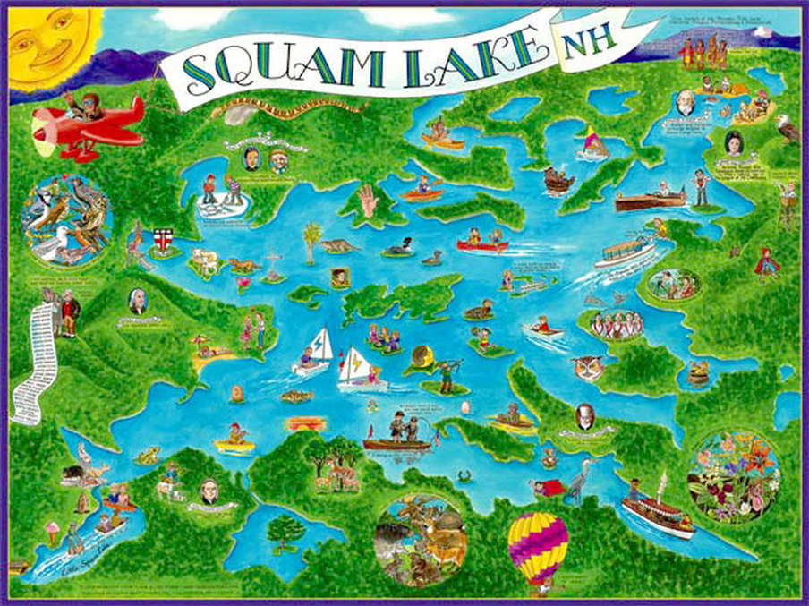 cartoon map of squam lake